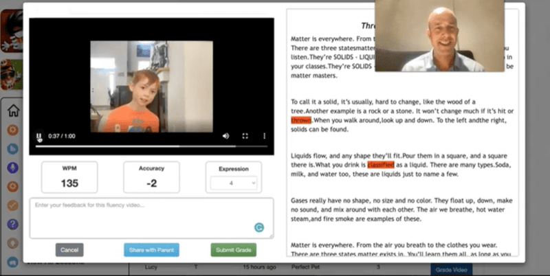 fluency grading screen (Three States of Matter)